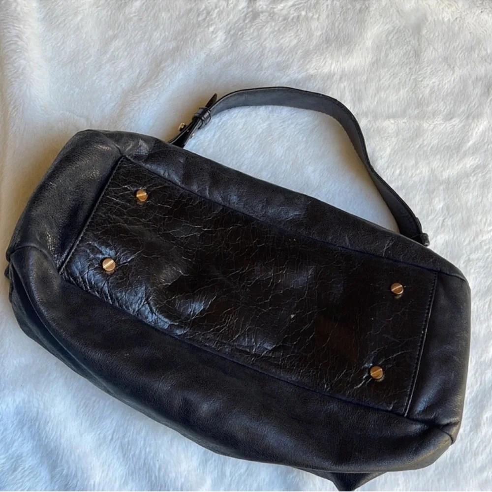 Tory Burch Dena Elegant Black Leather glazed Tote Bag